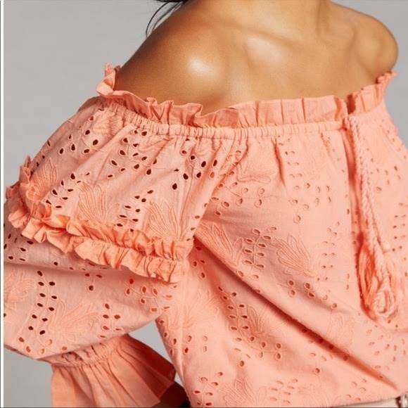 Anthropologie Jane Eyelet Lace Off-The-Shoulder Blouse Size 10 A37 - Picture 3 of 11